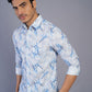 Blue Printed Slim Fit Casual Shirt | Greenfibre