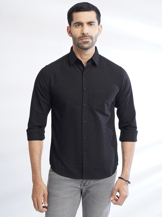 Black Solid Slim Fit Casual Shirt | Greenfibre