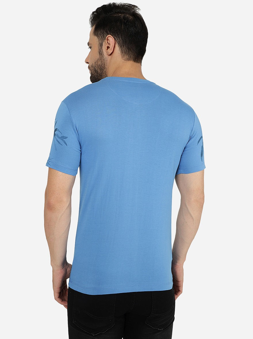 Campanula Blue Printed Slim Fit T-Shirt | Greenfibre