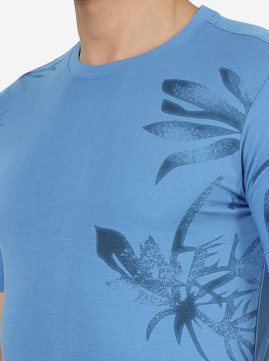 Campanula Blue Printed Slim Fit T-Shirt | Greenfibre