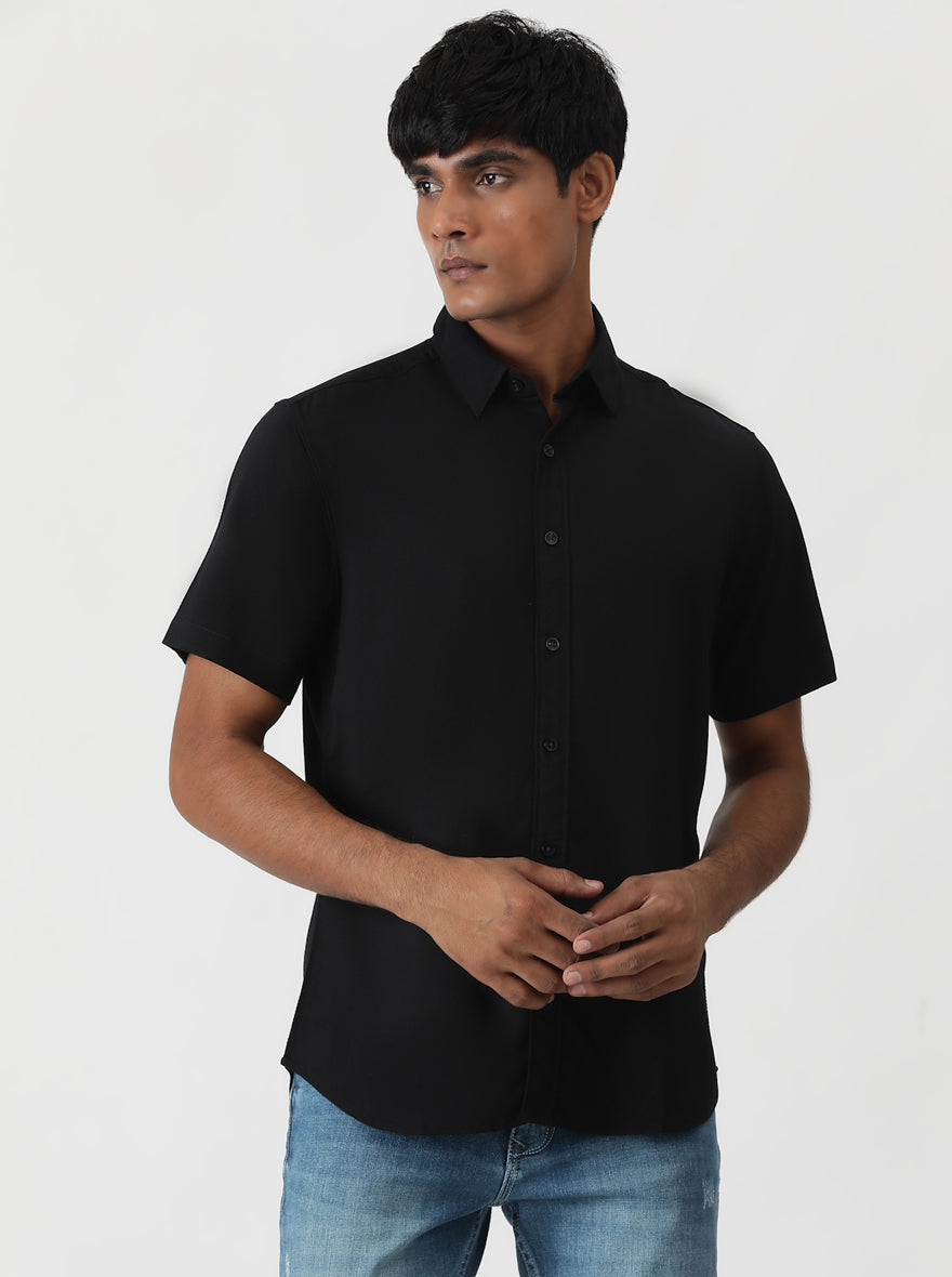 Black Solid Slim Fit Casual Shirt | Greenfibre