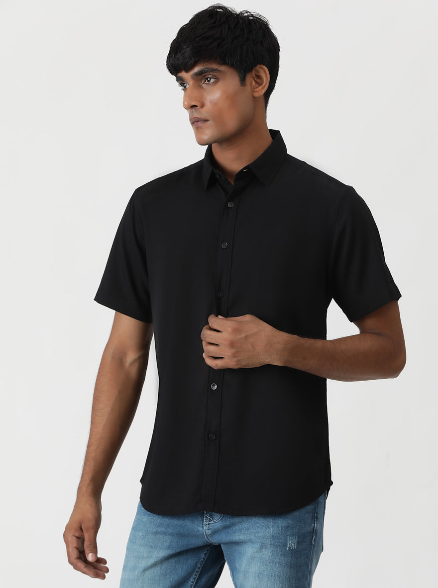 Black Solid Slim Fit Casual Shirt | Greenfibre