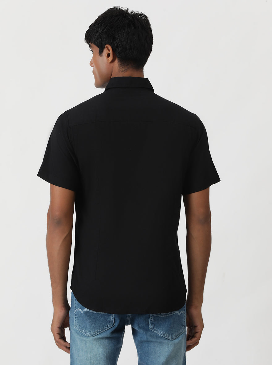 Black Solid Slim Fit Casual Shirt | Greenfibre