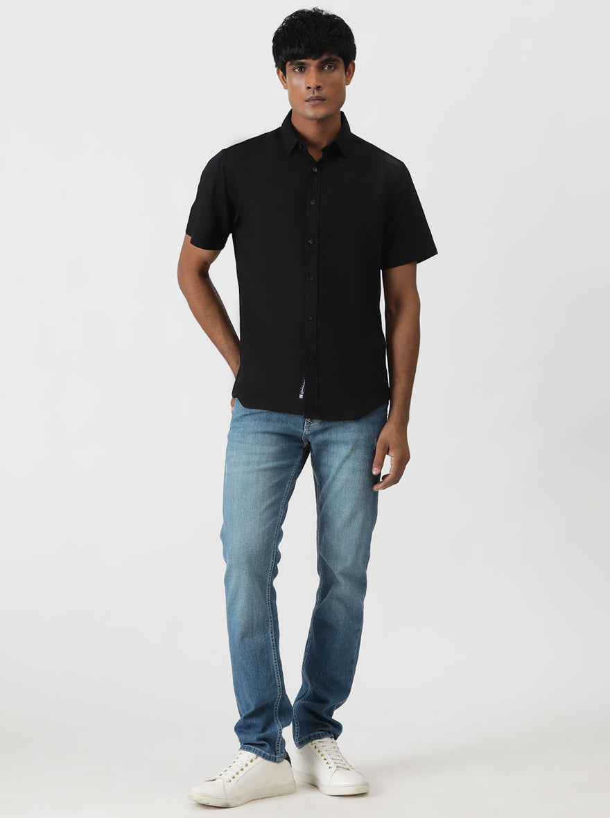 Black Solid Slim Fit Casual Shirt | Greenfibre