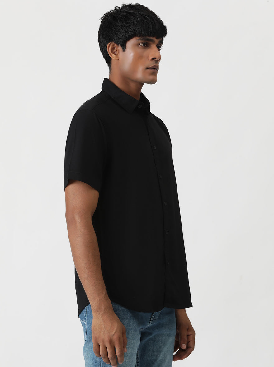 Black Solid Slim Fit Casual Shirt | Greenfibre