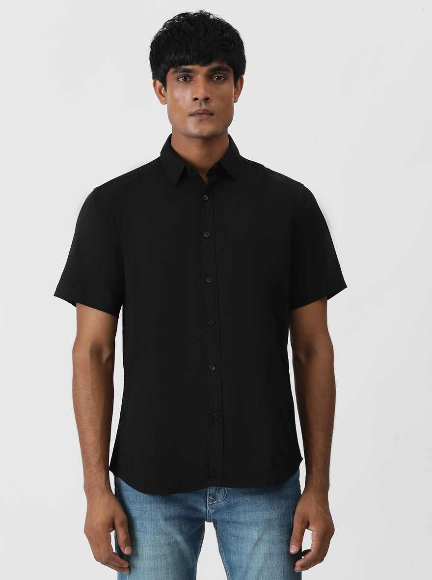 Black Solid Slim Fit Casual Shirt | Greenfibre