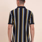 Navy Blue & Yellow Striped Slim Fit Polo T-Shirt | Greenfibre