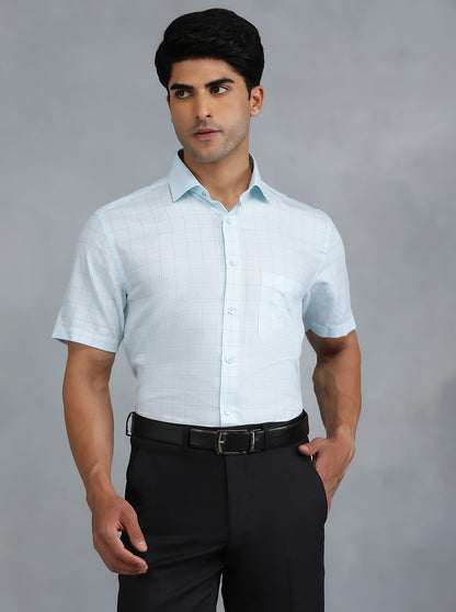 Light Blue Checked Regular Fit Formal Shirt | Greenfibre