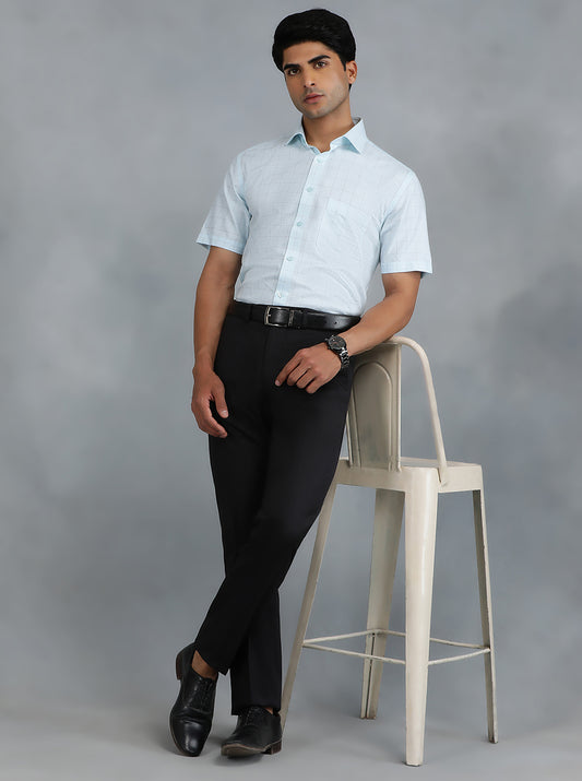 Light Blue Checked Regular Fit Formal Shirt | Greenfibre