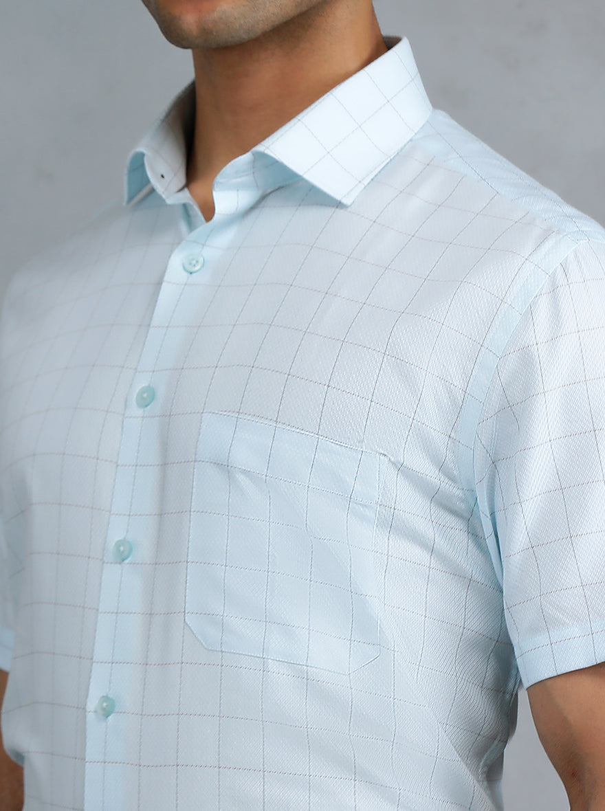 Light Blue Checked Regular Fit Formal Shirt | Greenfibre