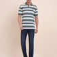 Green & White Striped Slim Fit Polo T-Shirt | Greenfibre