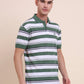 Green & White Striped Slim Fit Polo T-Shirt | Greenfibre