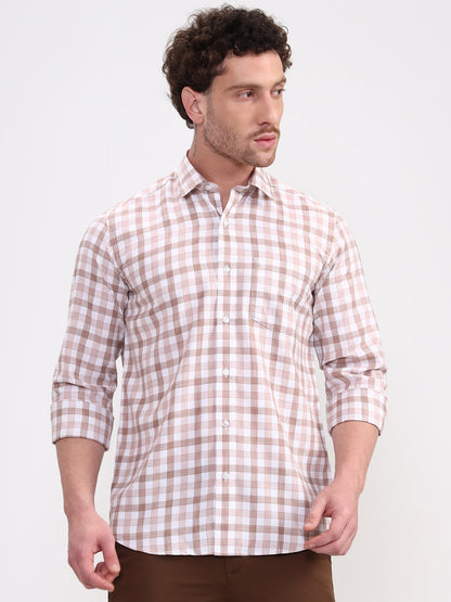 Brown Checked Smart Fit Semi Casual Shirt | Greenfibre