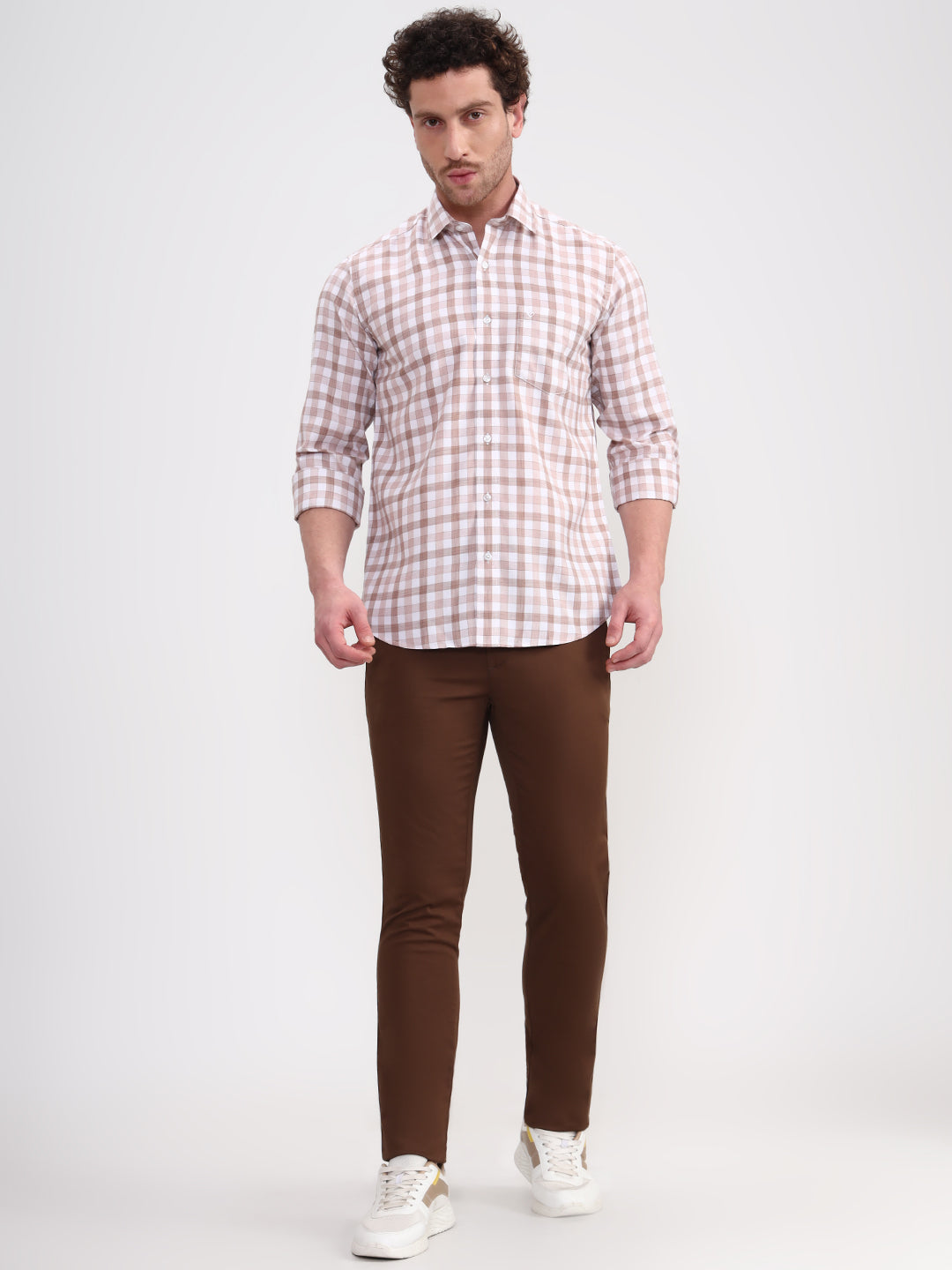 Brown Checked Smart Fit Semi Casual Shirt | Greenfibre