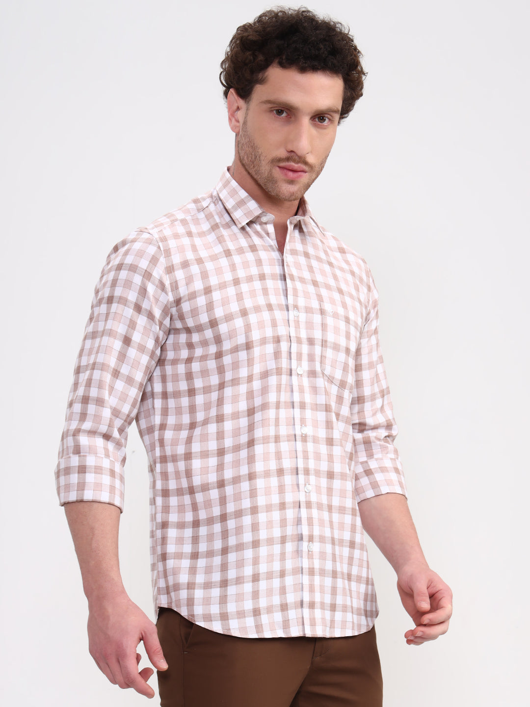 Brown Checked Smart Fit Semi Casual Shirt | Greenfibre