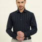 Navy Blue Striped Slim Fit Formal Shirt | Metal