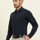 Navy Blue Striped Slim Fit Formal Shirt | Metal