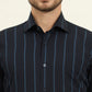 Navy Blue Striped Slim Fit Formal Shirt | Metal
