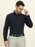 Navy Blue Striped Slim Fit Formal Shirt | Metal