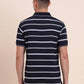 Navy Blue & White Striped Regular Fit Polo T-Shirt | Greenfibre