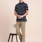 Navy Blue & White Striped Regular Fit Polo T-Shirt | Greenfibre
