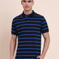 Black & Royal Blue Striped Regular Fit Polo T-Shirt | Greenfibre