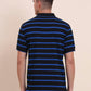 Black & Royal Blue Striped Regular Fit Polo T-Shirt | Greenfibre