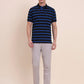 Black & Royal Blue Striped Regular Fit Polo T-Shirt | Greenfibre