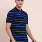 Black & Royal Blue Striped Regular Fit Polo T-Shirt | Greenfibre