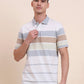 White & Light Grey Striped Regular Fit Polo T-Shirt | Greenfibre