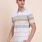 White & Light Grey Striped Regular Fit Polo T-Shirt | Greenfibre