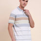 White & Light Grey Striped Regular Fit Polo T-Shirt | Greenfibre