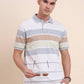 White & Light Grey Striped Regular Fit Polo T-Shirt | Greenfibre