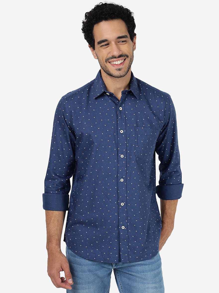 Blue Printed Smart Fit Semi Casual Shirt | Greenfibre