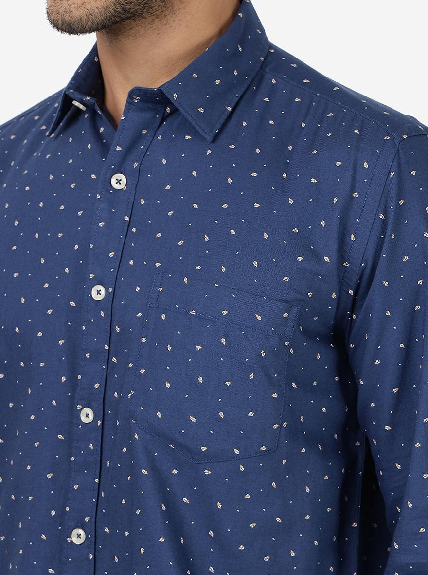 Blue Printed Smart Fit Semi Casual Shirt | Greenfibre