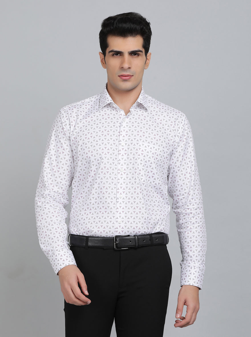 White Printed Regular Fit Formal Shirt | JadeBlue