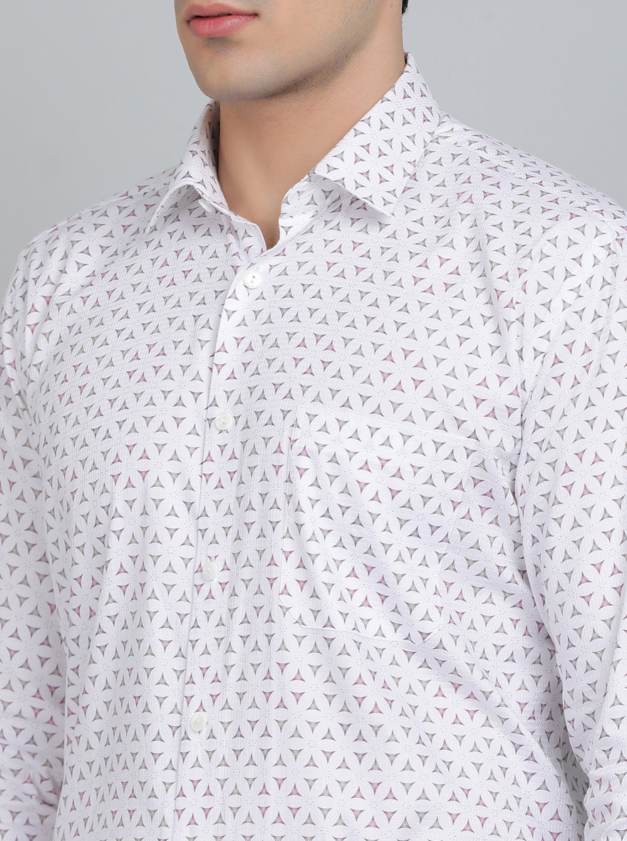 White Printed Regular Fit Formal Shirt | JadeBlue