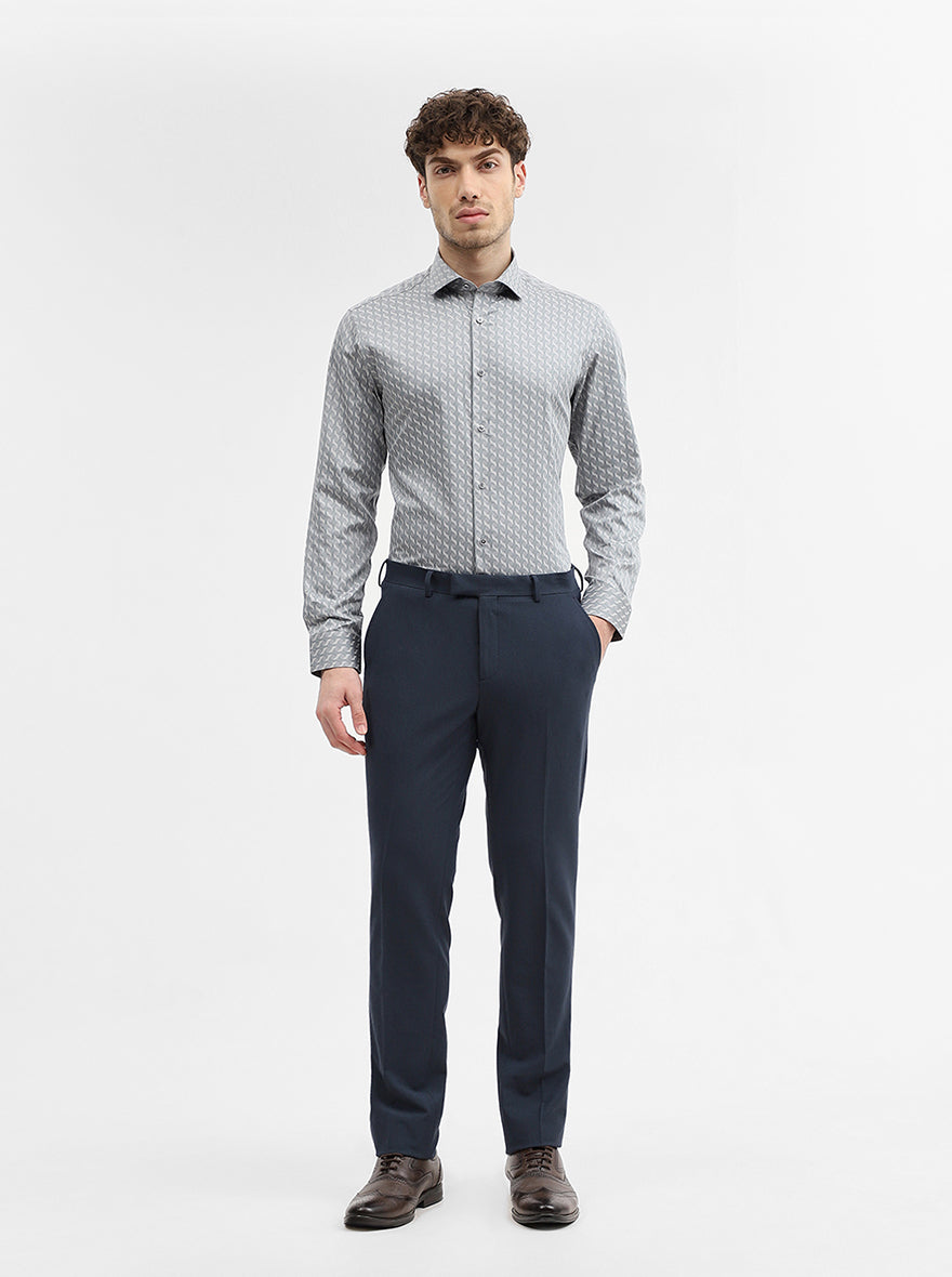 Grey Printed Slim Fit Formal Shirt | Greenfibre
