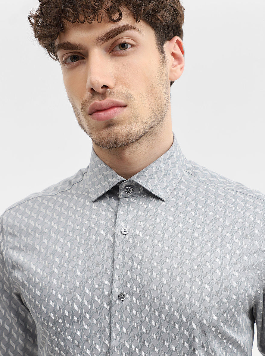 Grey Printed Slim Fit Formal Shirt | Greenfibre