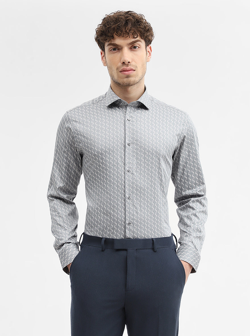 Grey Printed Slim Fit Formal Shirt | Greenfibre
