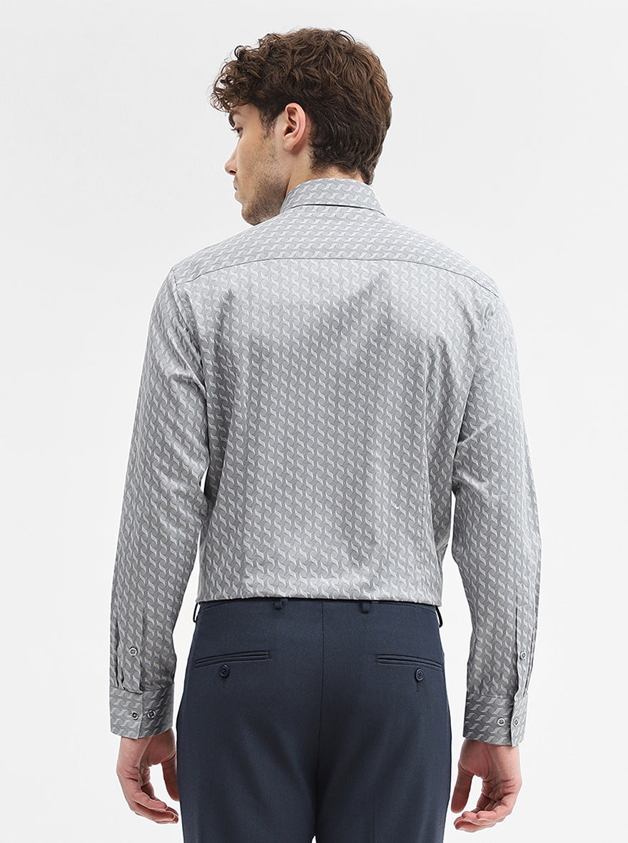 Grey Printed Slim Fit Formal Shirt | Greenfibre
