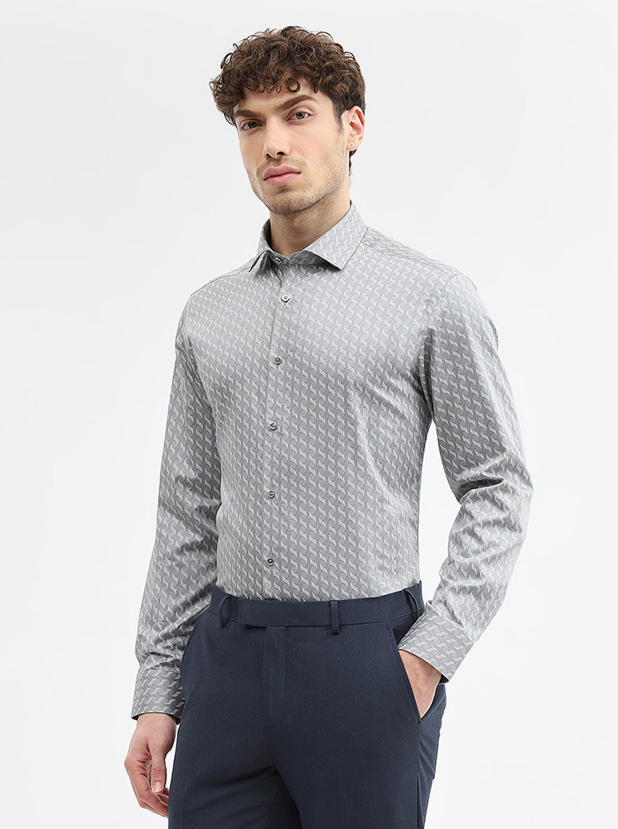 Grey Printed Slim Fit Formal Shirt | Greenfibre