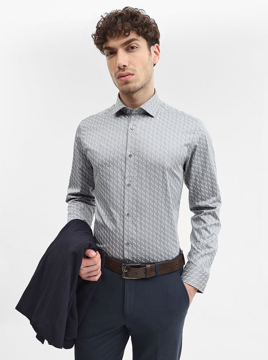 Grey Printed Slim Fit Formal Shirt | Greenfibre