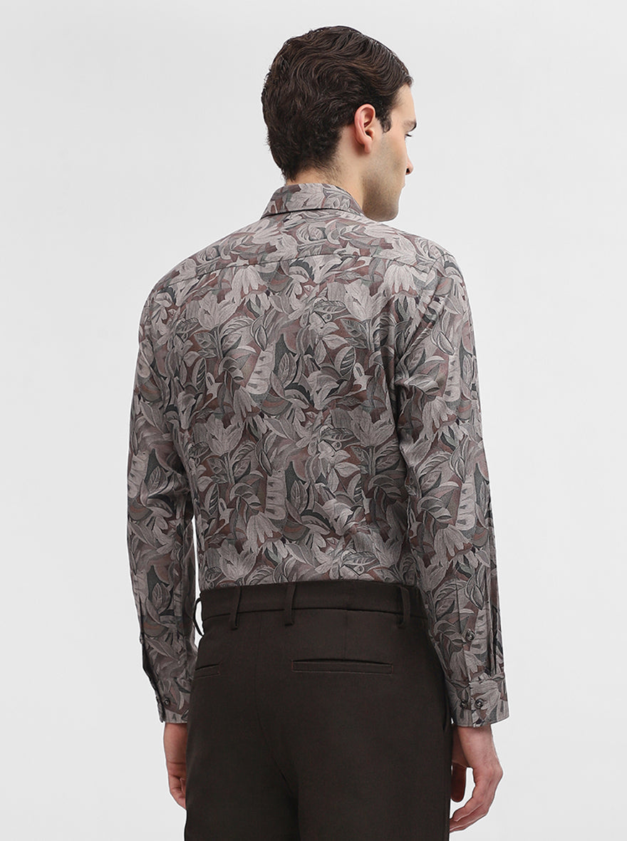 Green & Brown Printed Slim Fit Party Wear Shirt | Greenfibre