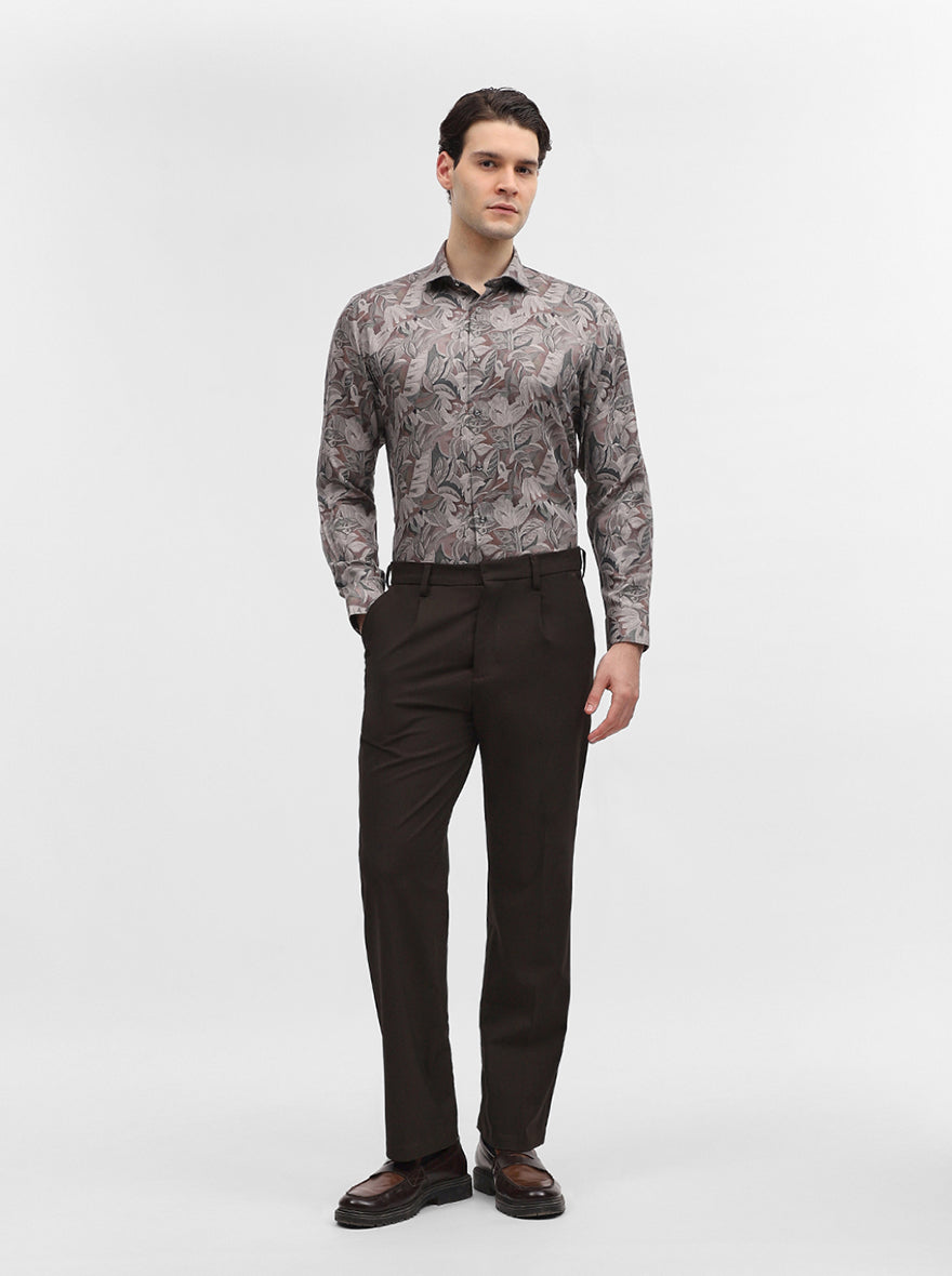 Green & Brown Printed Slim Fit Party Wear Shirt | Greenfibre