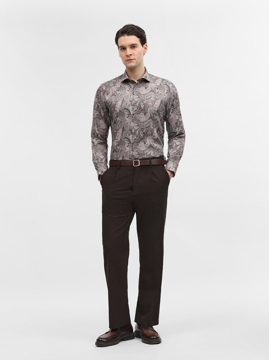 Green & Brown Printed Slim Fit Party Wear Shirt | Greenfibre