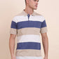 White & Beige Striped Regular Fit Polo T-Shirt | Greenfibre