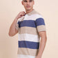 White & Beige Striped Regular Fit Polo T-Shirt | Greenfibre