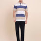 White & Beige Striped Regular Fit Polo T-Shirt | Greenfibre