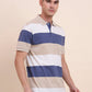 White & Beige Striped Regular Fit Polo T-Shirt | Greenfibre